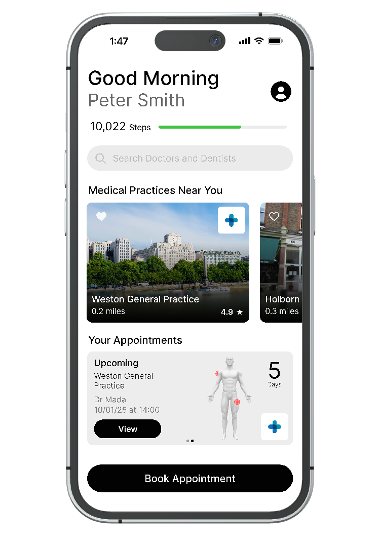 MYELIN Healthcare App Interface - Good Morning Petter Smith